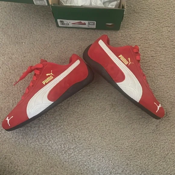 Puma Red and White Suede Speedcat Sneakers - Picture 6 of 10